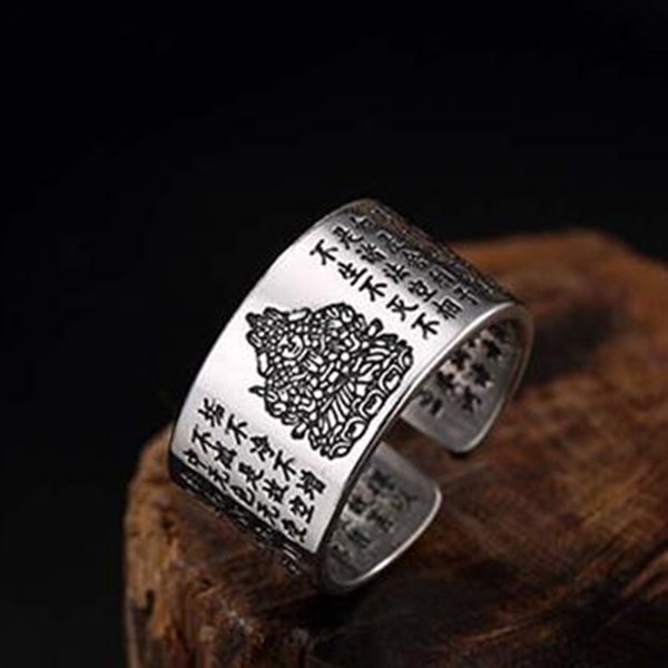 S925 Sterling Sliver Vintage Fashion Buddha Ring for Men and Women Thai Silver Open Ring