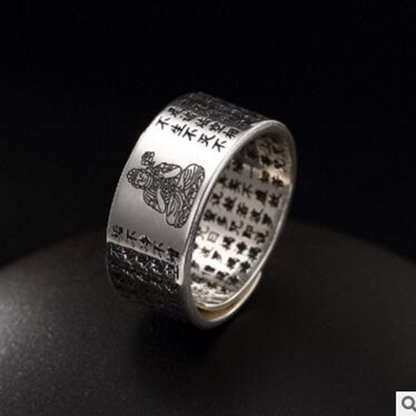S925 Sterling Sliver Vintage Fashion Buddha Ring for Men and Women Thai Silver Open Ring