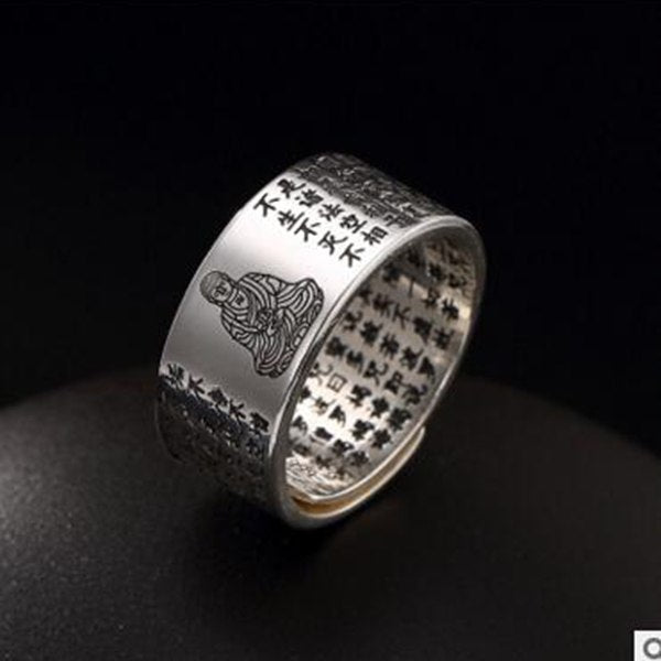 S925 Sterling Sliver Vintage Fashion Buddha Ring for Men and Women Thai Silver Open Ring