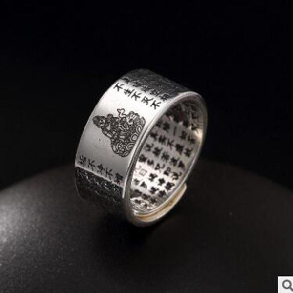 S925 Sterling Sliver Vintage Fashion Buddha Ring for Men and Women Thai Silver Open Ring