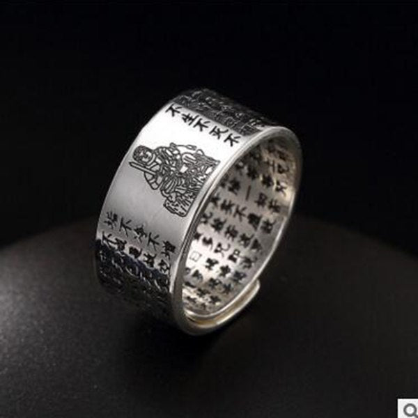 S925 Sterling Sliver Vintage Fashion Buddha Ring for Men and Women Thai Silver Open Ring