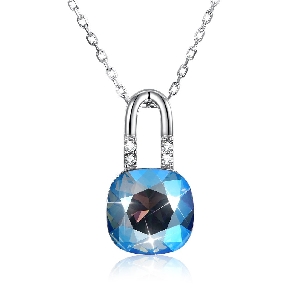 S925 Sterling Uses Austria Elements European American Sterling Silver 925 Lock Crystal Necklace Cross-border Accessories