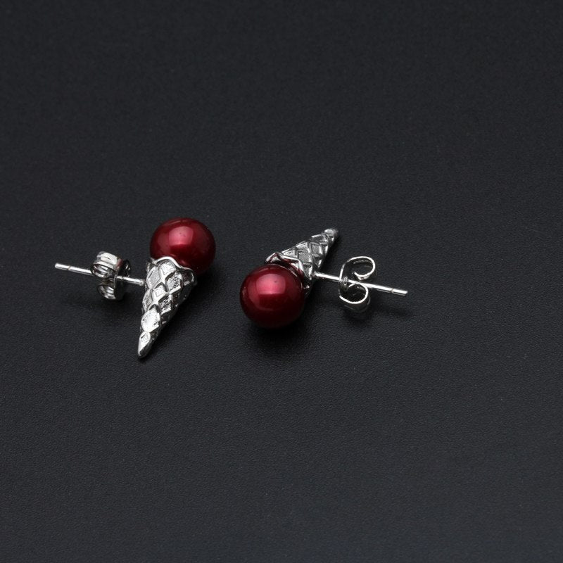 S925 Sterling silver Sweet tube round pearl earring customized multicolor pearl earring for children christmas gift