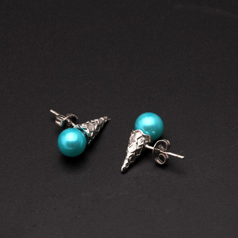 S925 Sterling silver Sweet tube round pearl earring customized multicolor pearl earring for children christmas gift