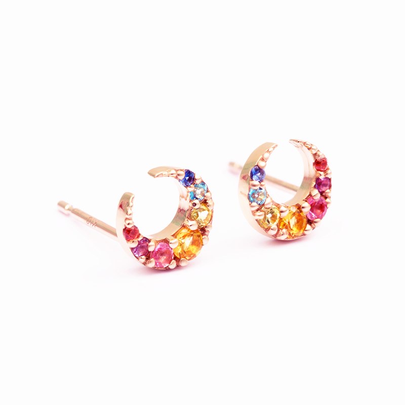 S925 Stud Earrings For Women Star Moon Sterling Silver Fine Jewelry Lovely Temperament Colorful Ear Studs Bricnos Accessories