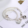 S925 pure silver beads, silver beads, Lucky cat, round card, personality, wild woman, hand chain, hand chain  .
