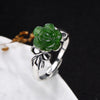 S925 pure silver inl hetian jade jade restoring ancient ways roses female ring ring   high-grade openings