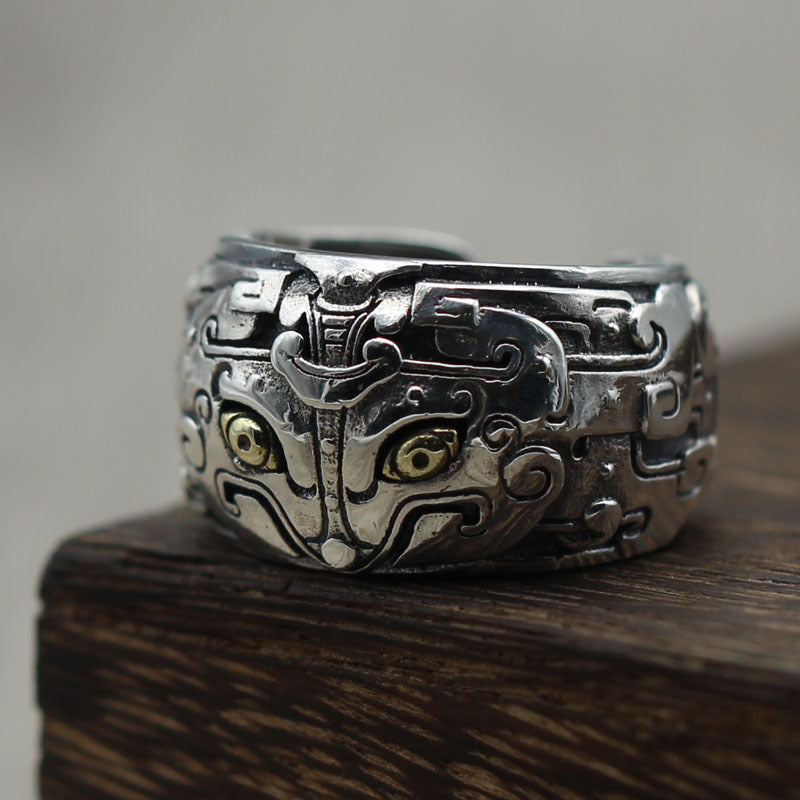 S925 pure silver ornaments, at least make retro character brass openings rings Thai silver rings do old men and women