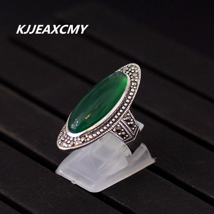 S925 silver jewelry and green chalcedony agate ring ring lady atmosphere