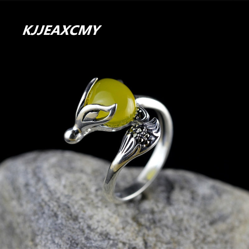 S925 silver silver rimmed delicate yellow agate   ladies ring