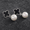 S925 standard silver The New four-leaf clover pearl earrings Europe and the United States simple Prevent allergy
