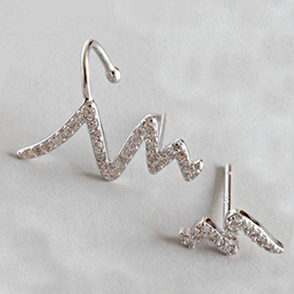 S925 sterling silver heartbeat earrings micro-inlaid zircon earrings female silver jewelry