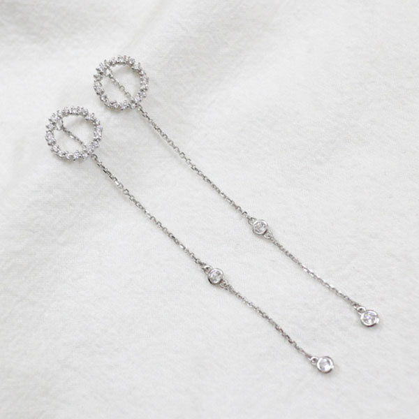 S925 sterling silver hollow ring micro-inlaid zircon long tassel earrings