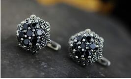 S925 sterling silver jewelry   Thai fine inl black women beautiful flower earrings elegant