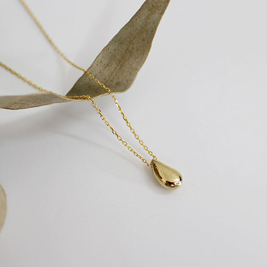 S925 sterling silver personality smooth teardrop-shaped short necklace