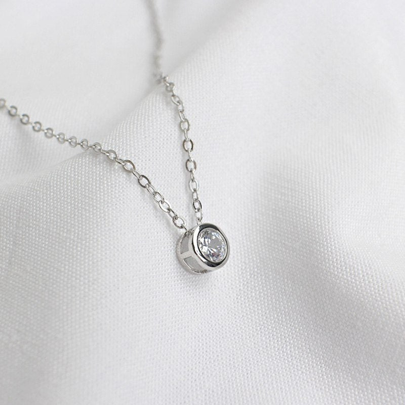 S925 sterling silver simple zircon chain clavicle pendant necklace