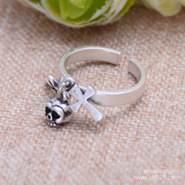 S990 Sterling Silver retro Cross Skull Pendant pendant ring jewelry jewelry