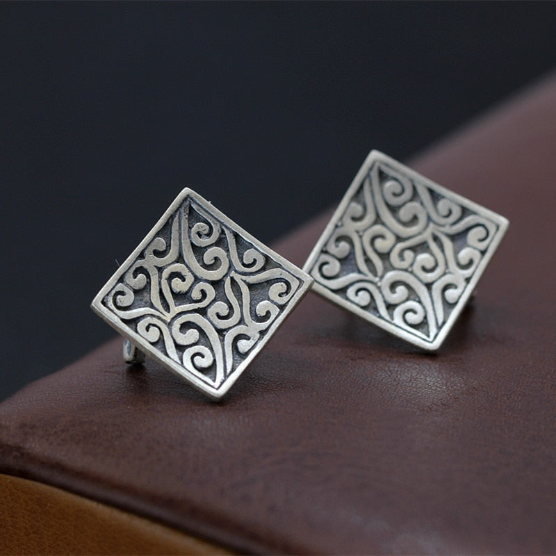 S990 sterling silver jewelry   Vintage lady cloud personality ear buckle