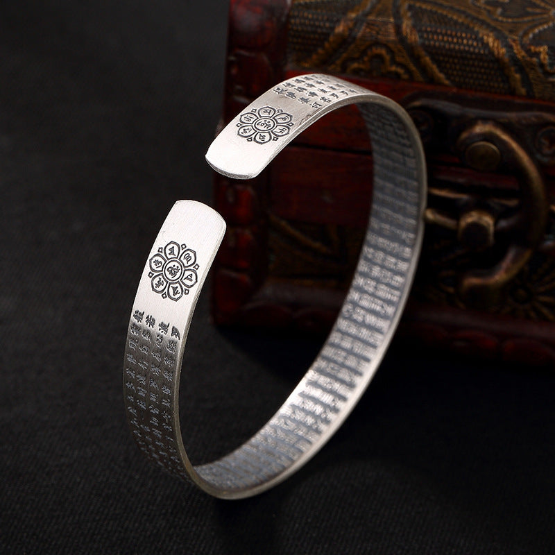 S999 Fine Silver Six Words Prajnaparamita Heart Sutra Female Bracelet Wholesale Silver Restoring Ancient Ways Openings