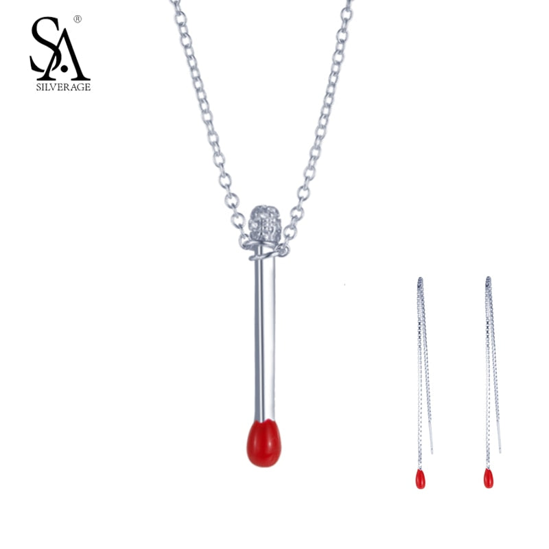2020 New Arrival 925 Sterling Silver Jewelry Sets for Women Necklaces Pendants Fine Jewelry Red Match Drop Earrings