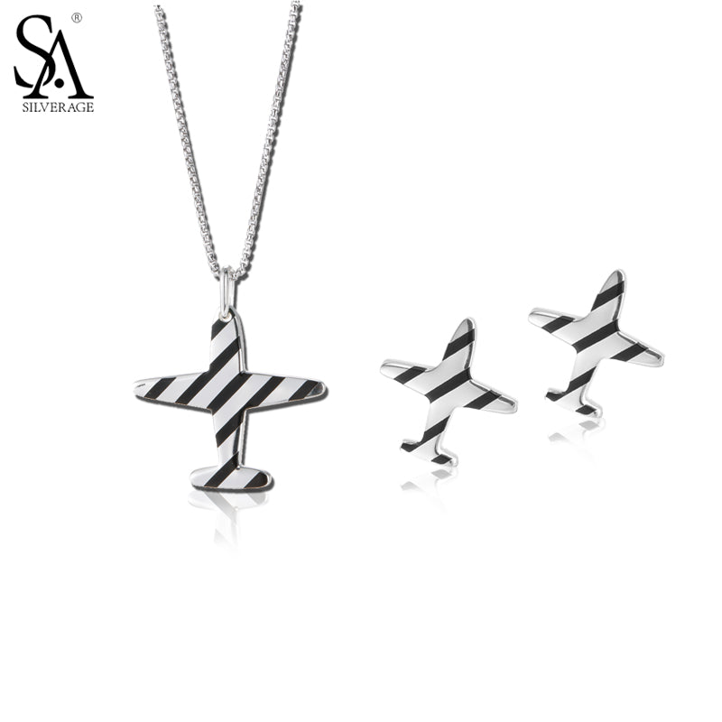 2020 New Arrival 925 Sterling Silver Jewelry Sets for Women Pendant Necklaces Striped Airplane Stud Earrings gift