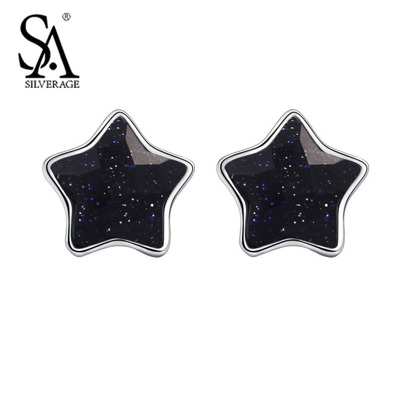 925 Silver Earrings For Women Black Gemstone Star Stud Earrings Sterling Silver Fine Jewelry Party Gift Accessory