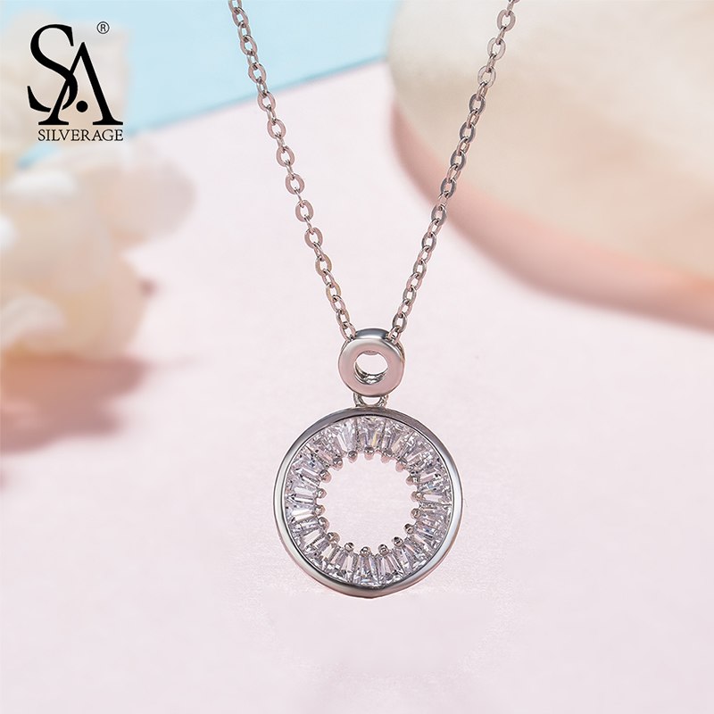925 Silver Necklace Round Pendant for Women Chain Necklaces & Pendants Sterling S925 Fine Jewelry Valentine Gift