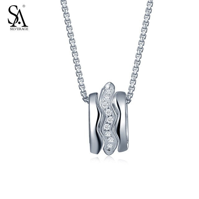 925 Silver Necklace Three Circle Pendant With CZ Pure Silver Jewelry Necklace For Women Best Gift