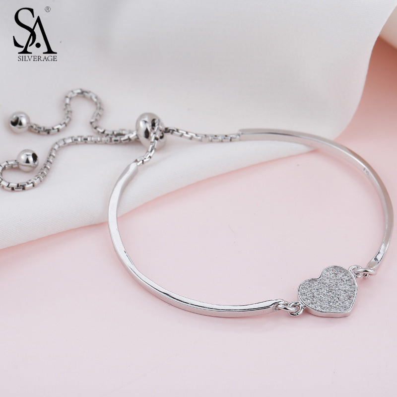 925 Sterling Silver Bangle For Women Heart Bangle Bracelet Real Silver S925 Jewelry 2020 Gift