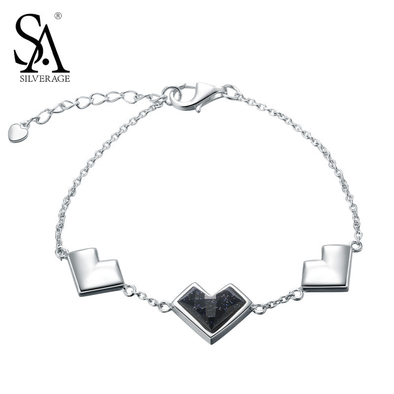 925 Sterling Silver Bracelets Bangles Aventurine Cuff Bracelets simple chain heart Bracelets for women wedding gift