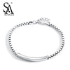 925 Sterling Silver Bracelets & Bangles Long Bar for Men Vintage 3mm Thick Chain Bracelet Fine Jewelry