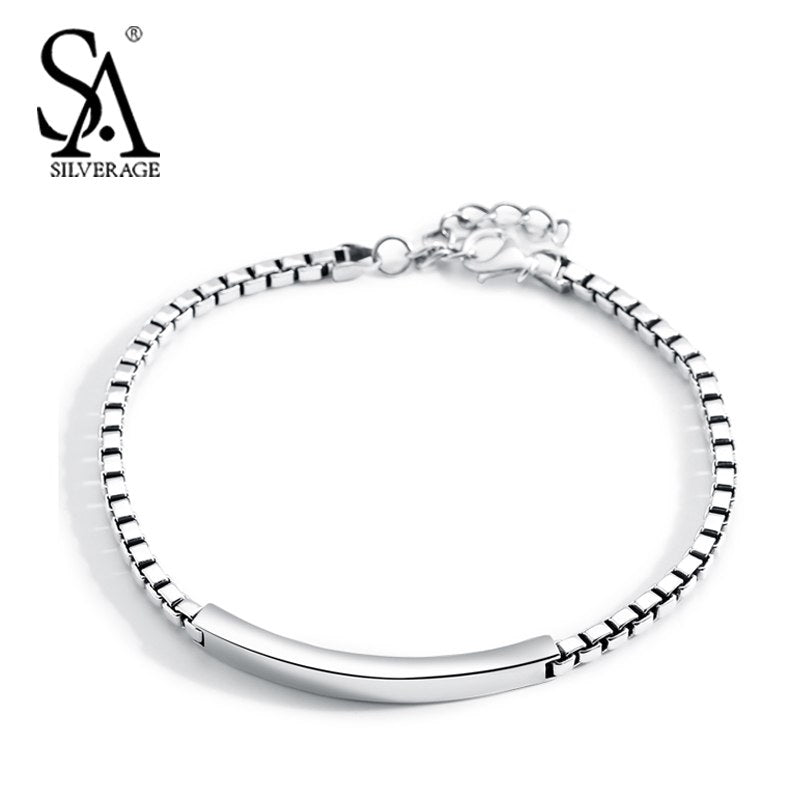 925 Sterling Silver Bracelets & Bangles Long Bar for Men Vintage 3mm Thick Chain Bracelet Fine Jewelry