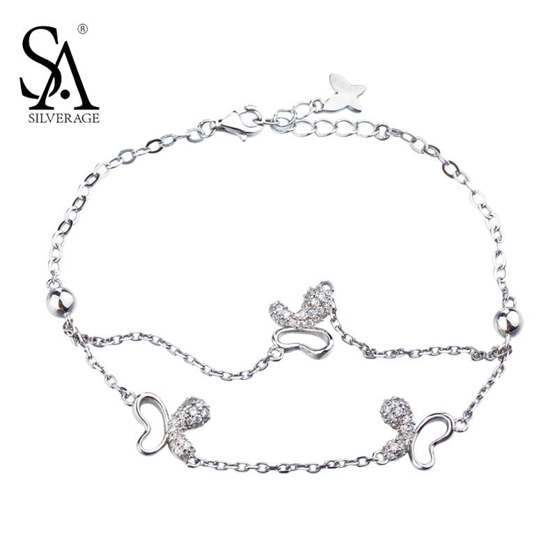 925 Sterling Silver Chain Bracelet for Women Butterfly Charms Bracelet Fine Jewelry Fashion Accessories 2020