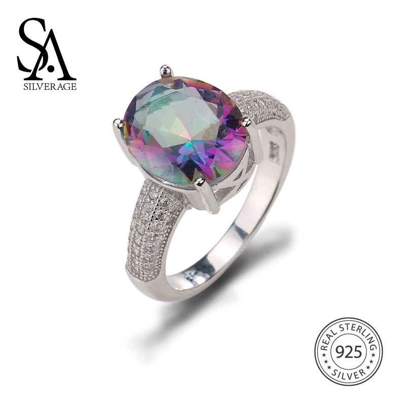 925 Sterling Silver Colorful Stone Wedding Rings for Women Fine Jewelry Luxurious Zircon Ring Set 2020 New Design