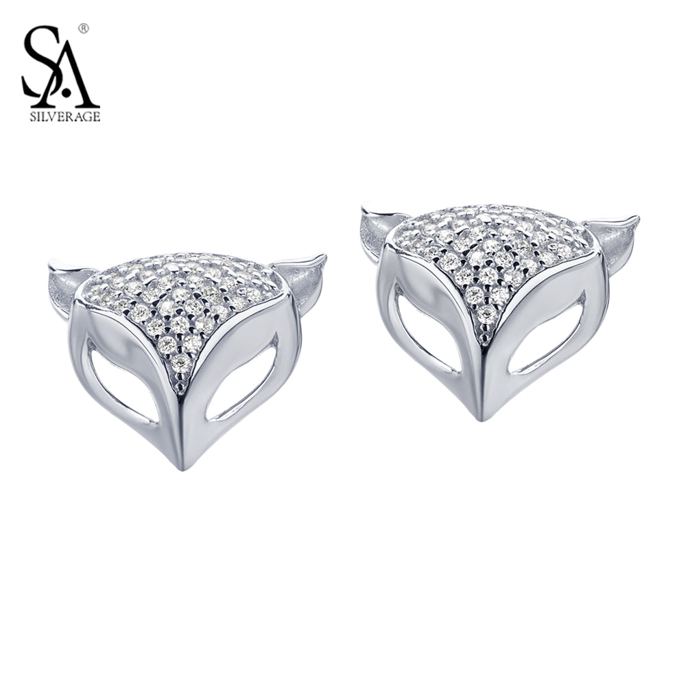 925 Sterling Silver Fox Stud Earrings Daughter & Mom Stud Earrings S925 Fine Jewelry Women Accessories