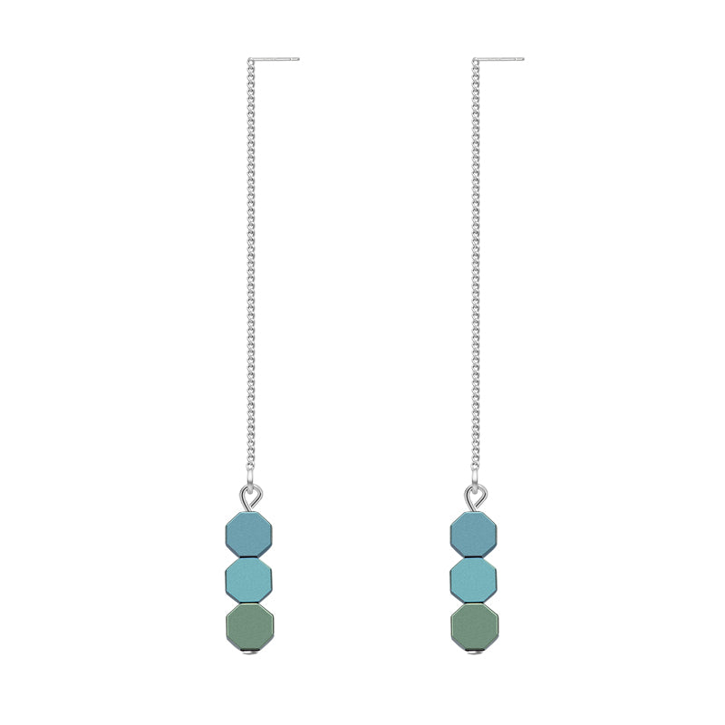 925 Sterling Silver Green/Blue Color Hexagon Shape Drop Earring for Woman 925 Silver Drop Earrings Jewelry Earring