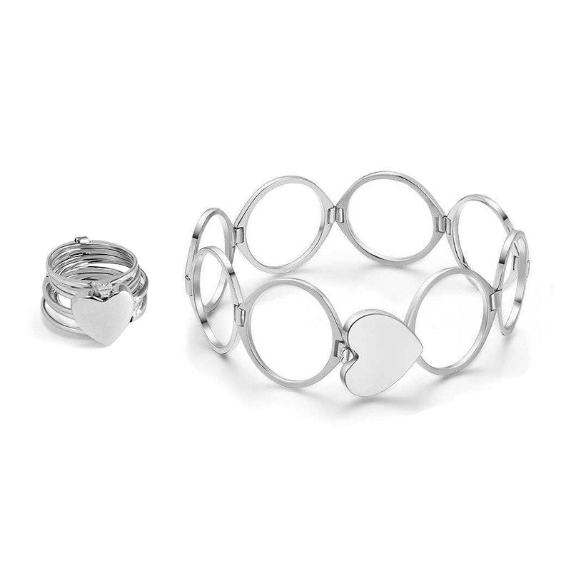 925 Sterling Silver Heart Folding Rings & Bracelets for Woman Three Colors 925 Silver Bracelets Multifunction Rings