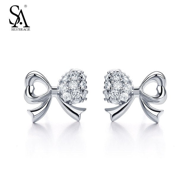 925 Sterling Silver Jewelry Earrings Studs Bowknot With Cz Sterling Silver Jewelry Women Wedding Gift