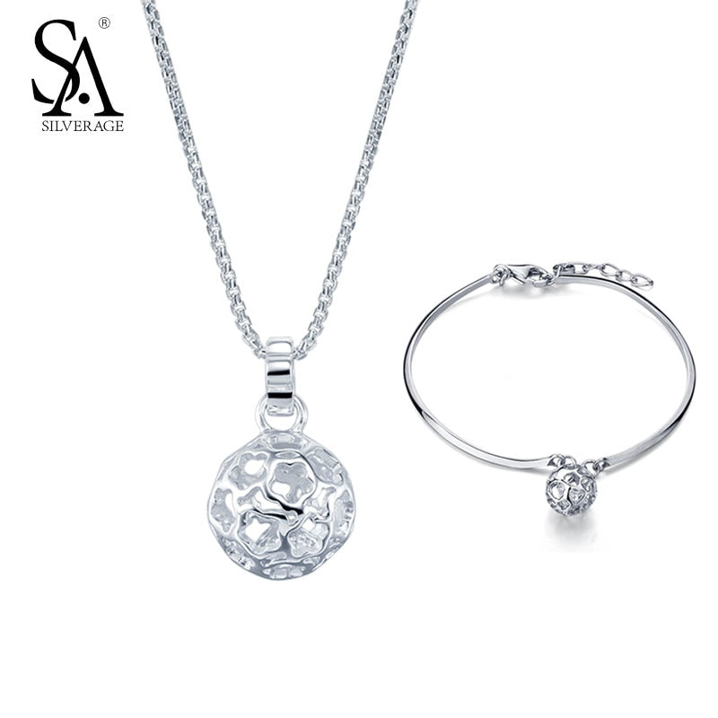 925 Sterling Silver Jewelry Sets Round Ball Necklace Bracelet jewelry sets women bridal jewelry sets with gift box