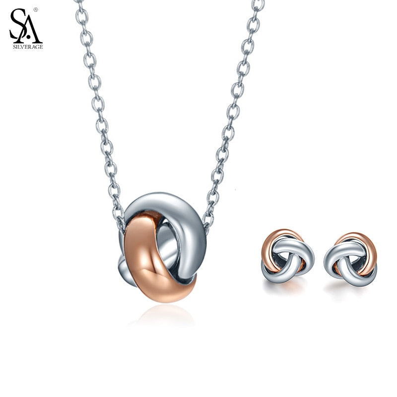 925 Sterling Silver Jewelry Sets for Women Necklaces Pendants Stud Earrings Fine Jewelry Rose Gold Color 2020 Hot