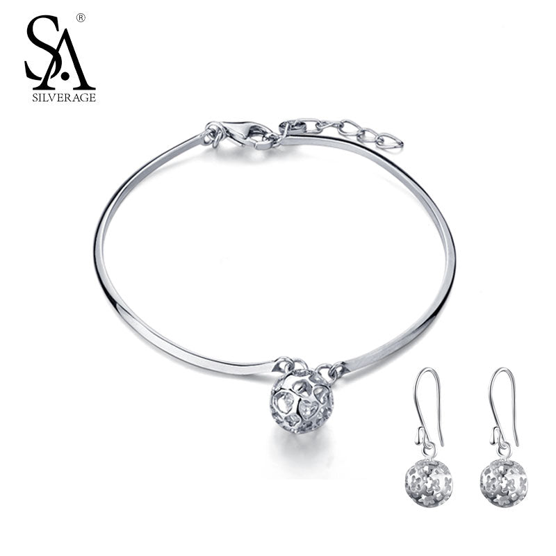 925 Sterling Silver Jewelry Sets for women silver ball bracelet drop Earrings Wedding jewelry Sets with gift box