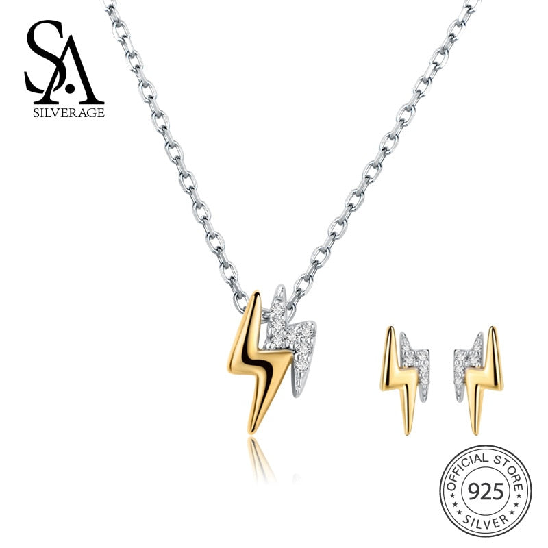 925 Sterling Silver Lightning Stud Earrings Necklaces Jewelry Sets AAA Zirconia 925 Silver Earrings Necklaces Sets