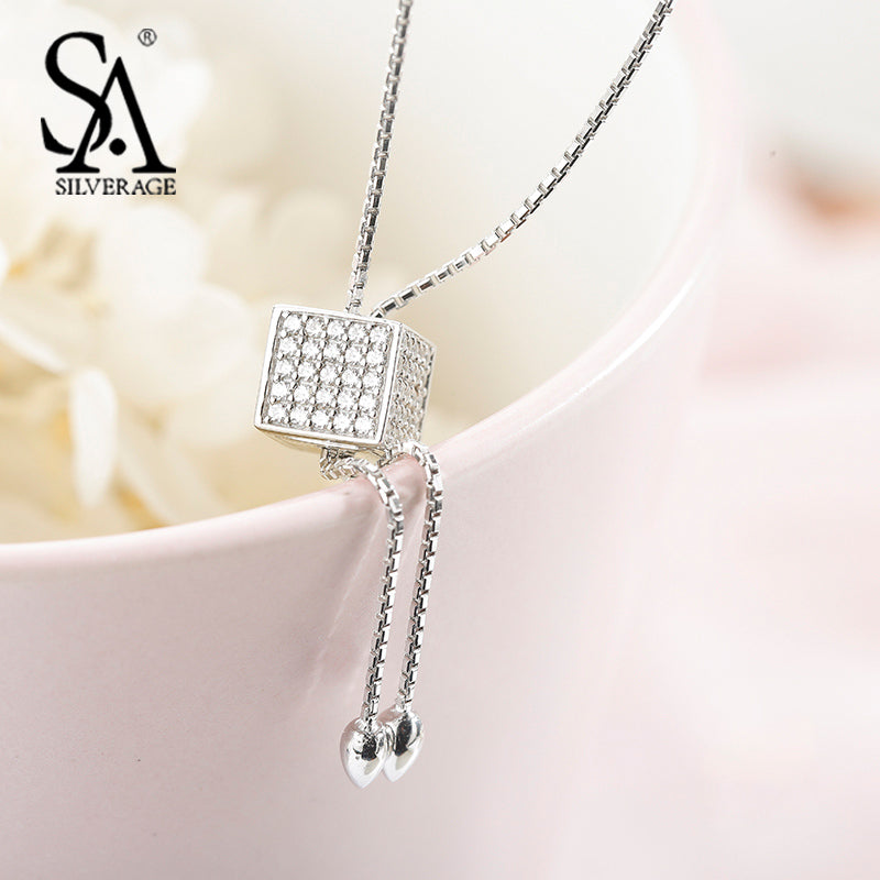 925 Sterling Silver Long Geometric Pendant Necklace Sweater Chains Necklace Fine Jewelry Women Accessories