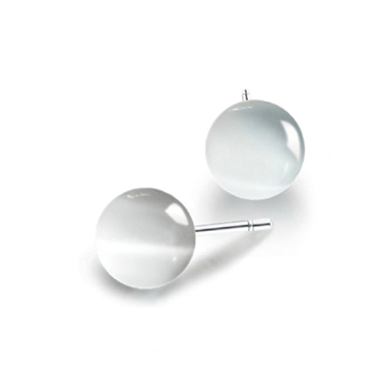 925 Sterling Silver Opal Stud Earrings Agate Earrings Chalcedony Round Ball Silver Earrings White/Red/Black/Green