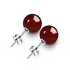 925 Sterling Silver Opal Stud Earrings Agate Earrings Chalcedony Round Ball Silver Earrings White/Red/Black/Green