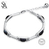 925 Sterling Silver Rectangle Stone Chain Bracelets Bangles Fine Jewelry 925 Silver Chain Link Bracelet