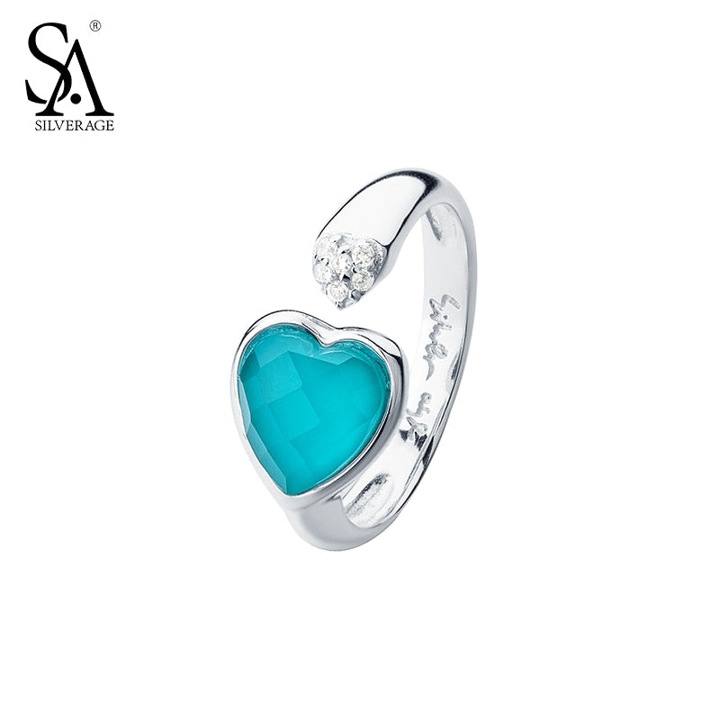 925 Sterling Silver Rings For Women Turquoise Stone Heart Open Ring Pure Silver S925 Fine Jewelry 2020 Party Gift