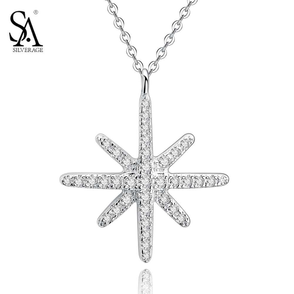 925 Sterling Silver Shining Star Pendants Necklaces S925 Fine Jewelry Office Lady Women Accessories