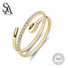 925 Sterling Silver Spoon Wedding Rings for Women 18K Yellow Gold Color 925 Silver Open Multilayer Adjustable Rings