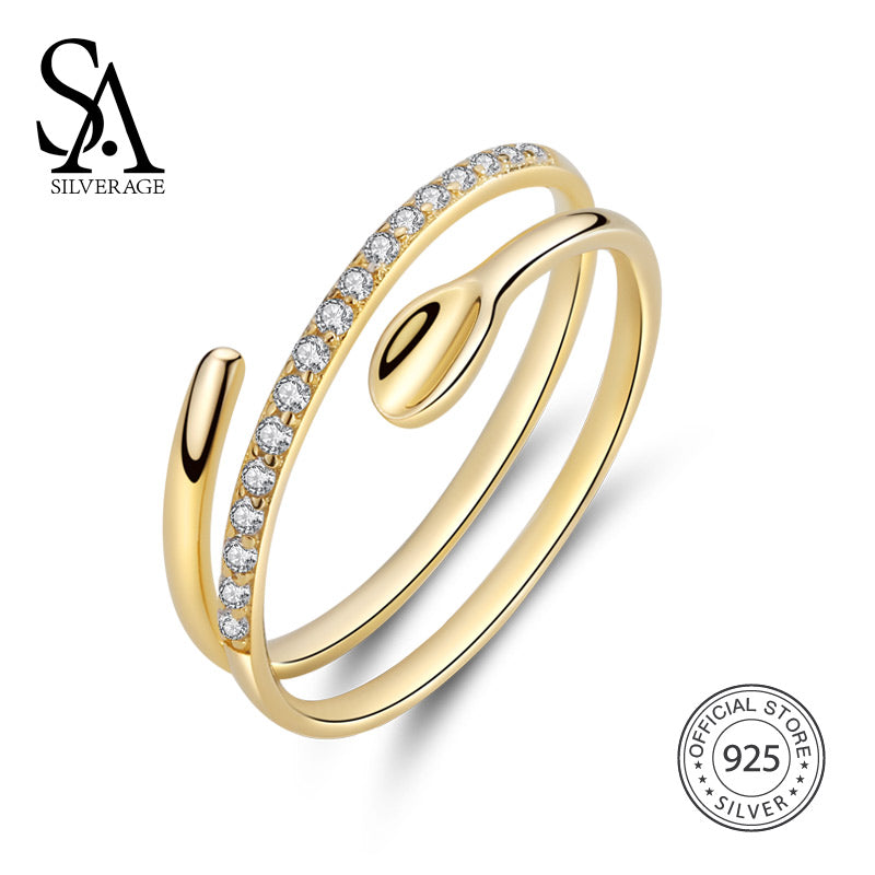 925 Sterling Silver Spoon Wedding Rings for Women 18K Yellow Gold Color 925 Silver Open Multilayer Adjustable Rings